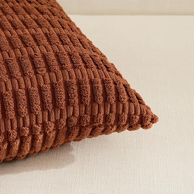Fancy Homi Rust Decorative Throw Pillow Covers 14x24 Inch for Living Room Couch Bed Sofa, Rustic Farmhouse Boho Home Decor, Soft Striped Corduroy Rectangle Cushion Case 35x60 cm