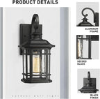 Emliviar Outdoor Wall Lanterns 2 Pack, 1-Light Exterior Wall Mount Light, Black Finish with Clear Seedy Glass, 2084B-2BK