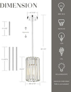 Polished Chrome Crystal Pendant Light, Modern Hanging Light Fixture, Mini Chandelier for Kitchen Dinning Room Bedroom, CKPL5510-1P-PC