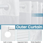 Stall No Hook Shower Curtain with Snap in Liner,230GSM Waffle Weave Shower Curtains for Bathroom,60W x 74H,White