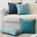 MIULEE Pack of 2 Couch Throw Pillow Covers 22x22 Inch Teal Farmhouse Decorative Pillow Covers with Stitched Edge Soft Chenille Solid Dyed Spring Pillow Covers for Sofa Bed Living Room