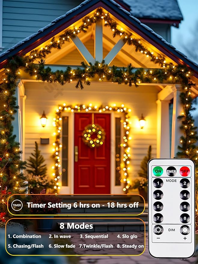 2 Pack 100 LED Fairy Lights Battery Operated with Remote, 33FT Waterproof Twinkle Lights with Timer & 8 Modes, Fairy String Lights Outdoor Indoor for Bedroom Classroom DIY Christmas Decor (Warm White)