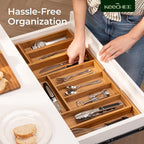 6-Piece Bamboo Drawer Organizer Set, 2.2" Deep Multi-Use Organizers for Utensils, Silverware, Cutlery, Desk, Bathroom, Junk Drawer & Makeup, Non-Slip Feet Included.