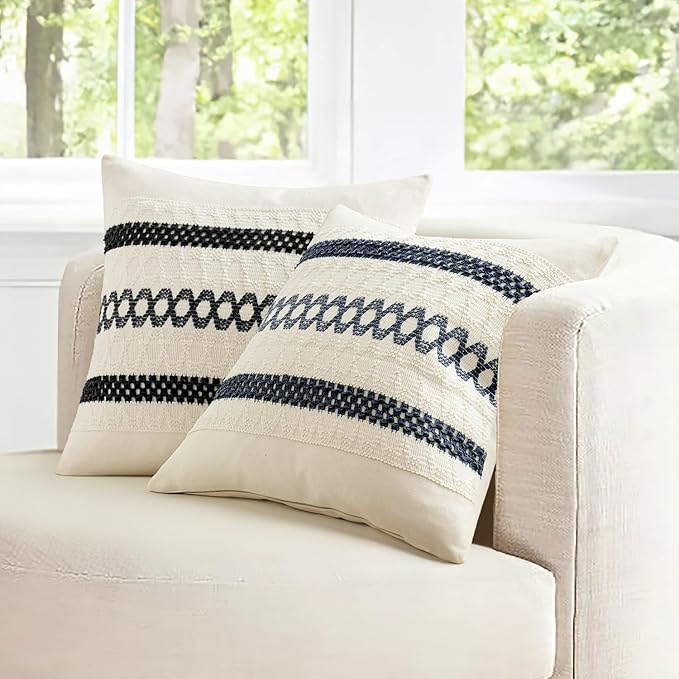 MIULEE Set of 2 Black Boho Decorative Lumbar Pillow Covers 12x20 Inch Farmhouse Rustic Couch Throw Pillows Modern Cotton Cushion Covers Retro Cute Macrame Woven Home Decor for Bed Sofa Chair