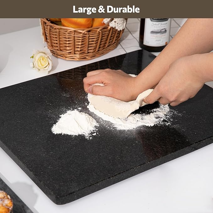 Natural Black Marble Cutting Board For Kitchen, 16 x 20 Inch Marble Slab Granite Cutting Board With Non-Slip Feet For Baking, Cheese, Chocolate, Black Granite