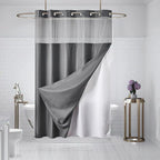 Furlinic Stall Size No Hook Shower Curtain with Snap in Liner,Waffle Weave Heavy Duty Fabric Bathroom Curtains with See Through Top Window,Waterproof & Machine Washable,Dark Grey,48x72 Inch
