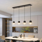 4-Light Kitchen Island Lighting, Black Linear Chandelier Modern Dining Room Light Fixture with Clear Glass, Adjustable Hanging Lighting for Kitchen Dining Room, OS-JJ1513-4CBK