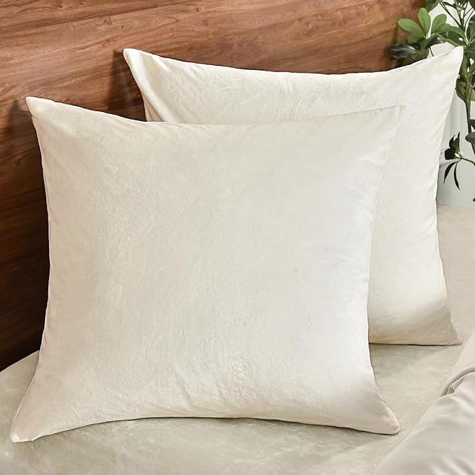PHF Super Soft Velvet Euro Sham, 26"x 26",No Insert, 2 Pack Color Gradient Euro Pillow Covers, Ultra Cozy European Pillow Covers for Luxurious Home Decorative, No Shedding, No Pilling, Cream