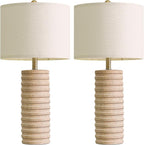 PoKat 27" Stone-Like Farmhouse Ceramic Table Lamps Set of 2 for Bedroom, Boho Nightstands Lamps for Night Stands, Distressed Beige Bedside Lamps with Natural Textured for Living Room, Sand-Colored