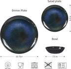 Melamine Dinnerware Set, 12pcs Plates and Bowls Set, Blue Dinner Dishes Set for Indoor and Outdoor, BPA-Free, Dishwasher Safe