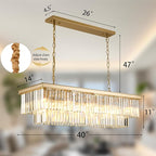 Gold Rectangular Chandelier 40 Inch-10-Light Luxury Crystal Pendant Lighting for Dining Room, Kitchen Island & Bar-Adjustable Height, Flush Mount Ceiling Fixture,Premium Lighting Fixture(Gold, L-40)