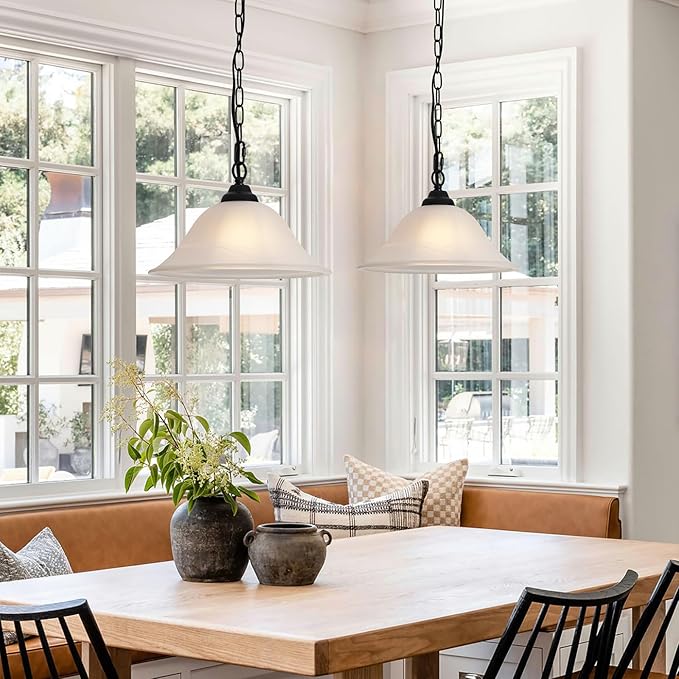 Vintage Plug in Pendant Light,Hanging Lights with Plug in Cord,16.4Ft Cord & 14.7Ft Chain Dimmable Black Hanging Light Fixture,Hanging Lamp with On/Off Switch for Kitchen,Bedroom,Living Room