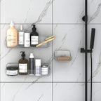 TZAMLI Shower Caddy with Soap Dish, Adhesive Shower Organizer Shelf Plastic Wall Mounted No Drilling Shelves for Bathroom Kitchen Storage (Clear, 3 Pack)