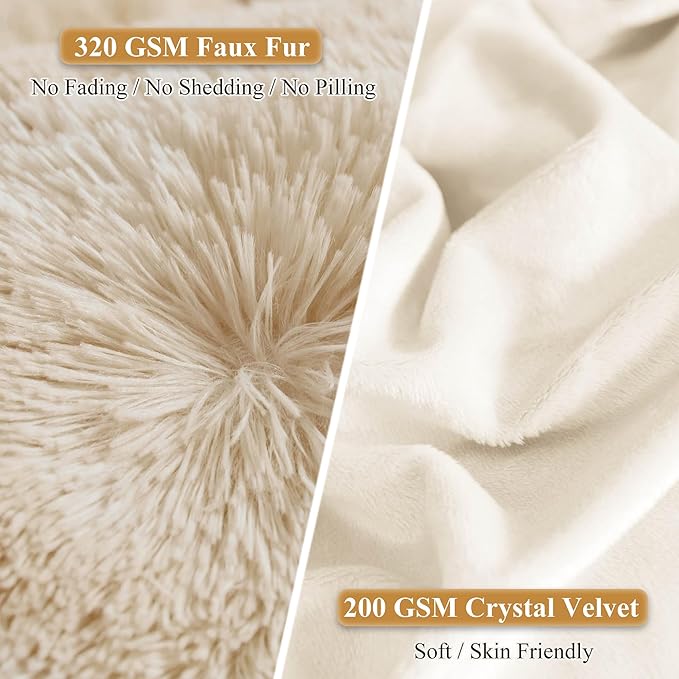 XeGe Tie Dye Faux Fur Fluffy Throw Pillow Cases, Plush Shaggy Soft Furry Pillowcases, Marble Print Velvet Fuzzy Decorative Pillow Covers for Bed Couch Zipper Closure, Set of 2(Standard, Tie Dye Beige)