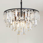 Black Crystal Chandelier Modern Round Dining Room Chandelier 4-Tier 6 Lights Dimmable Top K9 Luxury Ceiling Hanging Pendant Light Fixture for Dining Room Living Room Bedroom Foyer 18"