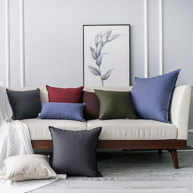 Jeanerlor Cotton Linen Soft Soild Decorative Square Throw Pillow Covers Set Cushion Case for Sofa Bedroom Car24 x 24 Inch 60 x 60cm, Pack of 2, Dark Grey