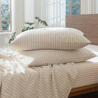 MooMee Striped Duvet Cover Set 100% Washed Cotton Linen Like Textured Breathable Durable Soft Comfy (Almond Milk Grey Classic Stripes, Super King Plus 120"x120")