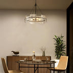 XINGQI Black Chandeliers for Dining Room Modern 8-Light Glass Farmhouse Pendant Lighting Fixtures Round Chandelier for Kitchen Island Living Room Entryway