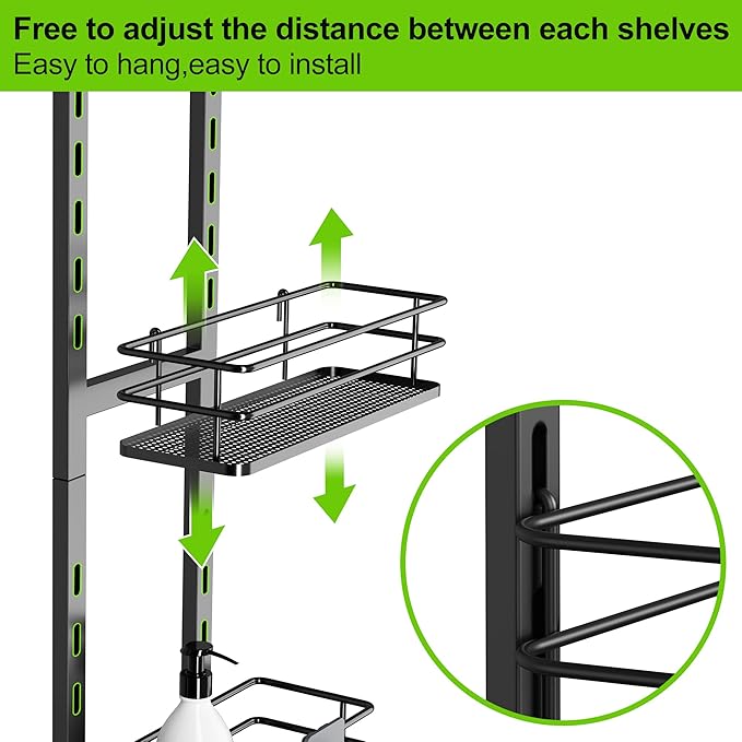 Orimade Adjustable Hanging Caddy, Bathroom Organizer Shelf Storage Rack, Rustproof Shower Basket, Matt Black 3 Tier