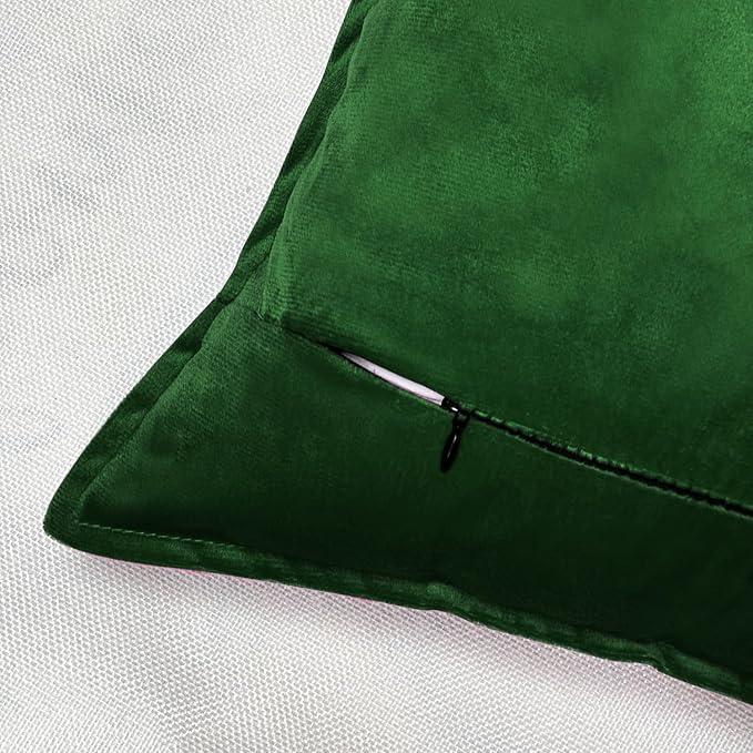 VAKADO Throw Pillow Covers 18x18 Set of 2 Dark Green Christmas Velvet Decor Decorative Couch Cushion Euro Xmas Pillowcases with Fringe Home Bed Decoration for Sofa Bedroom Office