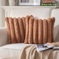 Faux Fur Plush Throw Pillow Covers 24x24 Inch Set of 2 - Luxury Decorative Fuzzy Striped Soft Cozy Pillowcase for Couch, Sofa, Living Room - Brown