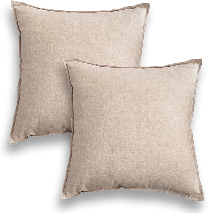 Jeanerlor Set of 2 Decorative Cotton Linen Couch 26"x26" Throw Pillow Case for Sofa Durable Classy, Comfortable Cushion Cover for Party/Wedding(65 x 65cm) Light Linen