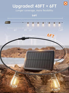 addlon 54FT(48+6) Solar String Lights Outdoor Waterproof with USB Port & Remote Control Dimmable Solar Patio Lights IP65 Solar Powered Edison LED Bulbs for Outside Bistro Camping