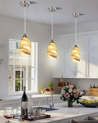 Mini Pendant Lights Kitchen Island Light Brown Glass Lamp Shade Hand Blown Glass Pendant Light with Brush Nickel Finish Adjustable Cord for Kitchen Over Sink, Dining Room (Light Brown-3P)