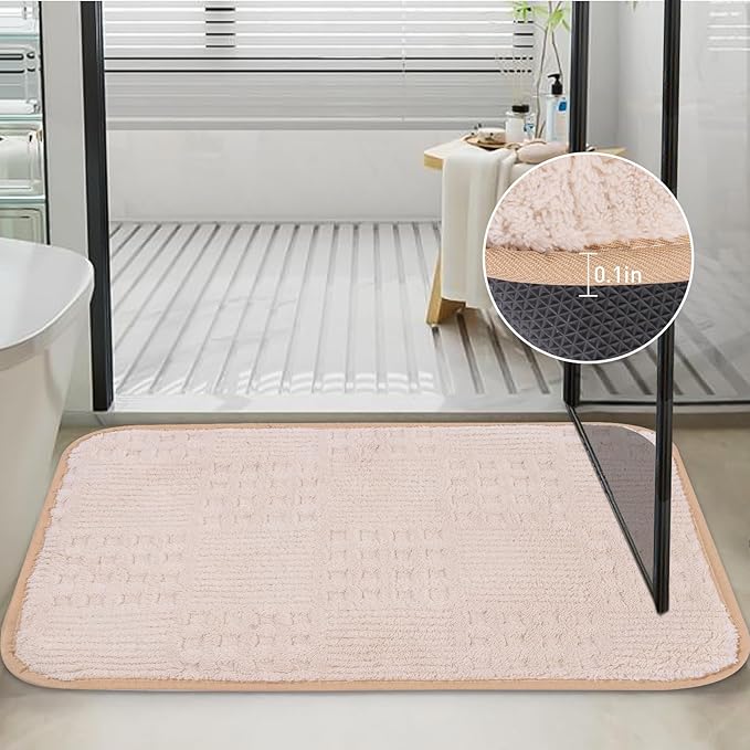 Bath Mats 30x20 Non-Slip Absorbent Bathroom Rug, Quick Dry Machine Washable Shower Tub Mat with Rubber Backing, Soft Floor Carpet for Bathroom Decor Waffle White