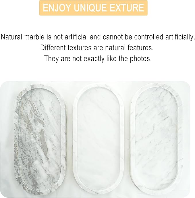 WORHE Natural Marble Vanity Tray Italy Oval Stone Trays for Candles Perfume, Decorative Jewelry Dish for Small Items, Countertop Storage Organizer for Home Bathroom Kitchen Matte Surface White (BH101)