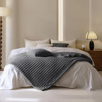 MOSAYT Throw Blanket for Couch or Bed, Super Soft Faux Rabbit Fur, Elegant Ruched Design, Grey Cozy Blanket (60x80 Inch)