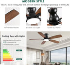 52inch Ceiling Fans with Lights, Low Profile Ceiling Fan with Light and Remote/APP Control, DC Reversible Motor, Noiseless, Flush Mount, Brown Ceiling Fan for Bedroom Indoor/Outdoor Use