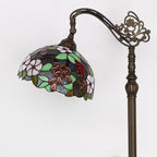 Tiffany Floor Lamp Stained Glass Purple Grape Style Arched Reading Light Gooseneck Adjustable Corner Standing Lamp 12X16X66 Inch for Bedroom Living Room Home Office