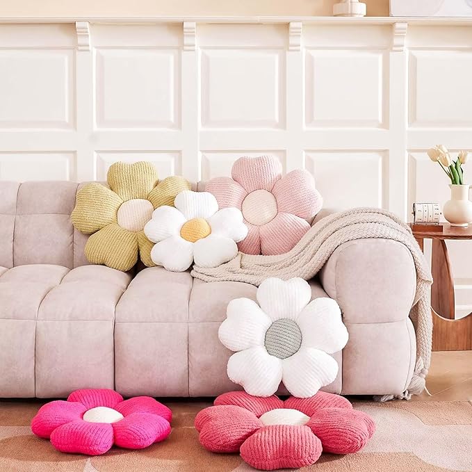 Flower Throw Pillow, Cute Flower Shaped Pillow Decorative Throw Pillow for Bed Couch, Soft Daisy Pillows Floor Seating Cushion Cushions (19.6 Inch Light Green)
