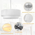 18'' Farmhouse Rattan Chandeliers for Dining Room,3-Light Boho Light Fixtures Rattan Pendant Light Fixture with Fabric Shade Drum Chandeliers for Bedroom Dining Room Foyer Kitchen Hallway（White）