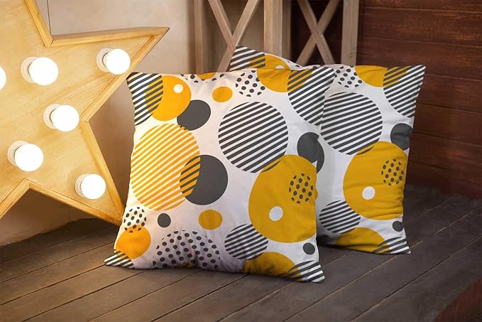 CAPSCEOLL 2PCS White Pillow Covers 18X18Inch Stripe Yellow Gray Abstract Black Circle Geometric Standard Pillow Covers for Bedroom Sofa Living Room Pillow Cover
