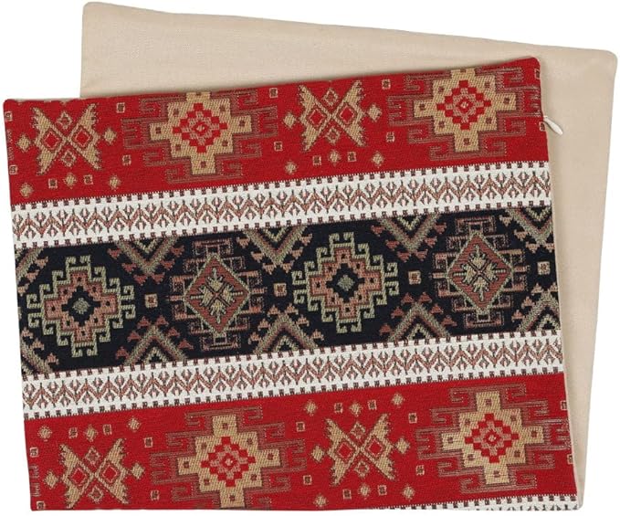 Tapestry Gobelin Red-Black 14"x24" Lumbar Pillow Cover Sham Ethnic Kilim Pattern Throw Decorative for Home Office Decor, Sofa, Couch, Porch, Patio, Window Seat