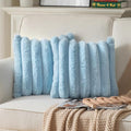 Faux Fur Plush Throw Pillow Covers 20x20 Inch Set of 2 - Luxury Decorative Fuzzy Striped Soft Cozy Pillowcase for Couch, Sofa, Living Room - Blue