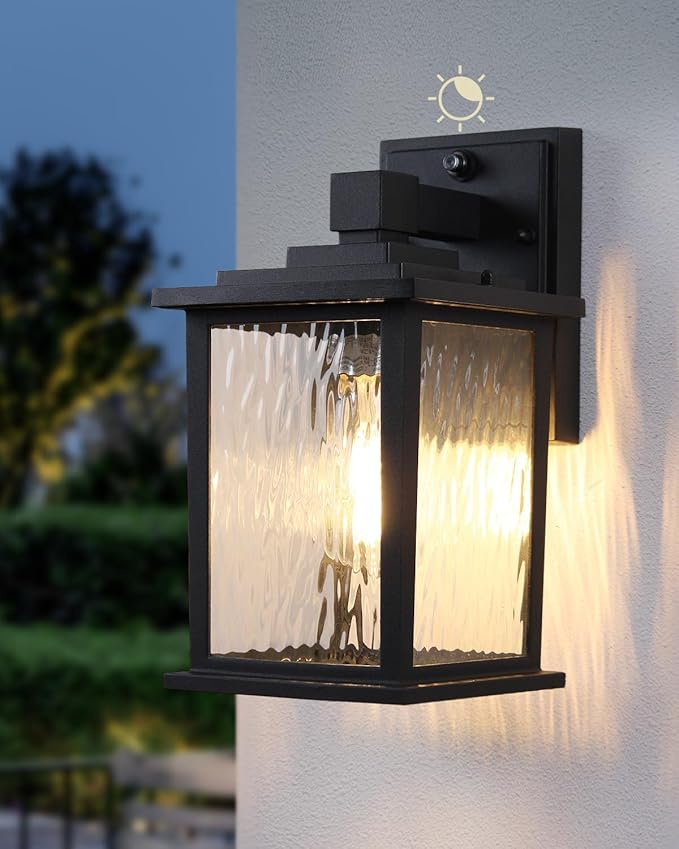 Dusk to Dawn Outdoor Wall Light Fixture, Hardwired Matte Black Porch Light, Waterproof Rustproof Outside Wall Lantern for House, Patio, Front Door, 12 Inch, Bulb Not Included