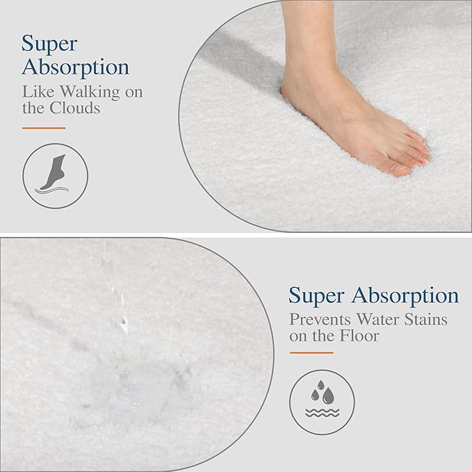 Walensee Bathroom Contour Rug (20x24, Ivory) Non Slip Bath Mat Water Absorbent Soft Microfiber Shaggy Bathroom Mat Machine Washable Bath Rug U Shape Toilet Rug