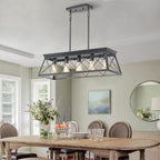HuixuTe 5-Light Farmhouse Pendant Light for Dining Room, Rustic Kitchen Island Lighting, Adjustable Height Chandeliers for Kitchen, Dining Room Table Black