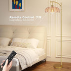 Floor Lamp for Living Room,Bedroom,Gold Dimmable Standing Lamp with Remote,Mid Century Modern Brass Retro Vintage Glass Tall Floor Light Boho Bohemian