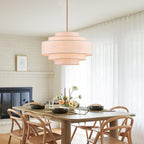 Modern 26" Large Drum Chandelier 6-Lights Vintage Modern Chandelier Light Fixture with Linen Shade Retro Farmhouse Drum Chandeliers for Dining Room, Kitchen Island, Living Room, Bedroom