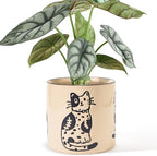 5 Inch Ceramic Plant Pots with Drainage Holes, Small Round Flower Pots for Indoor Plant, Unique Animal Flower Planters (Cat)