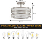 Drum Semi Flush Mount Ceiling Light Fixture Vintage 12.2" Modern Farmhouse 2-Lights Linen Drum Ceiling Lighting Rustic Chrome Ceiling lamp for Dining Room, Bedroom, Laundry Room