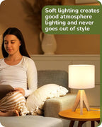 EDISHINE Small Cute Table Lamp, Wood Tripod Nightstand Lamp, Mid Century Bedside Lamp with Linen Fabric Shade for Nursery, Living Room, Bedroom, End Table, UL Listed, 14.2 Inch, ON/Off Switch