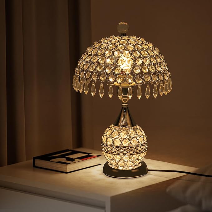 Eapmic Table Lamp,Bedside End Table Lamp Modern Nightstand Desk Lamp Geometric Lamp with Shade for Living Bedroom Office(Modern,Style 5,Silver)