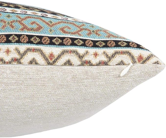 Throw Pillow Covers Turquoise and Black - 14 x 24 Inches Decorative Kilim Lumbar Pillows, Boho Room Decor for Couch, Bohemian Outdoor Case for Farmhouse, Ethnic Shams