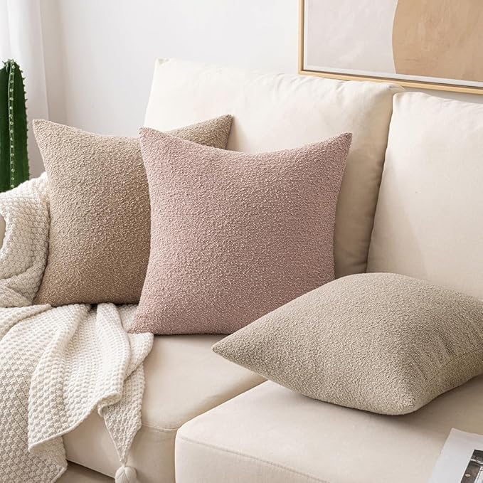 MIULEE 20x20 Inch Decorative Pillow Covers for Couch Bed Set of 2 Textured Boucle Neutral Winter Throw Pillows Pink Accent Solid Cushion Pillowcases Sofa Livingroom Home Decor