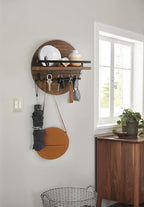 Key Holder for Wall with Shelf - Wood Mail Organizer and Rack with Shelf Hooks Wall Mounted for Entryway Decor Magazines Letter Storage Farmhouse Living Room Bedroom Doorway (Rustic Brown)